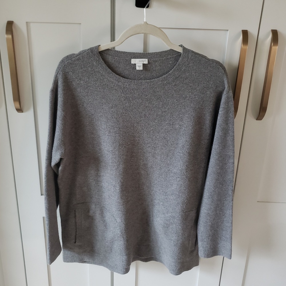 Pure Jill Wool Sweater Womens S Gray Marled Knit‎